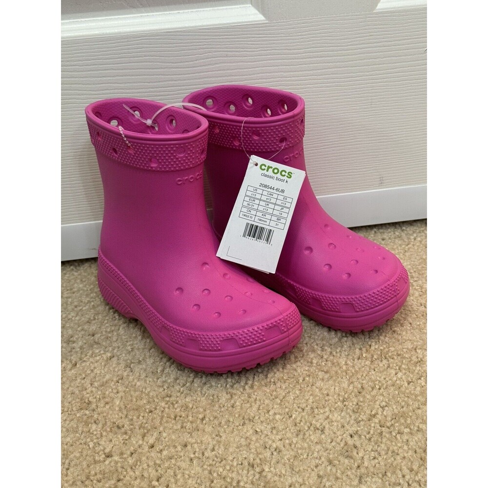 NWT Crocs Classic Rain Boots Pink Girls Sz C13